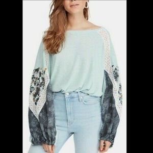 CLOSET CLEAN OUT *last chance Free People Mint Scarf Balloon Sleeve Top
